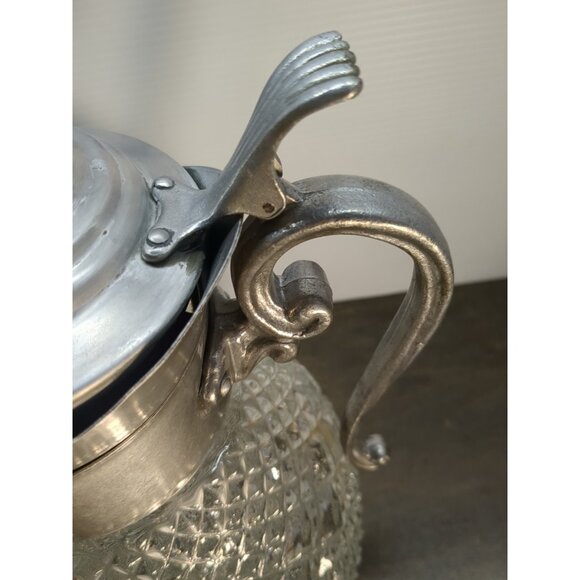 Vntg Italian Glass Pitcher W/ Diamond Presed Glass Pattern 1940s 12.5” T Heavy - Picture 6 of 14